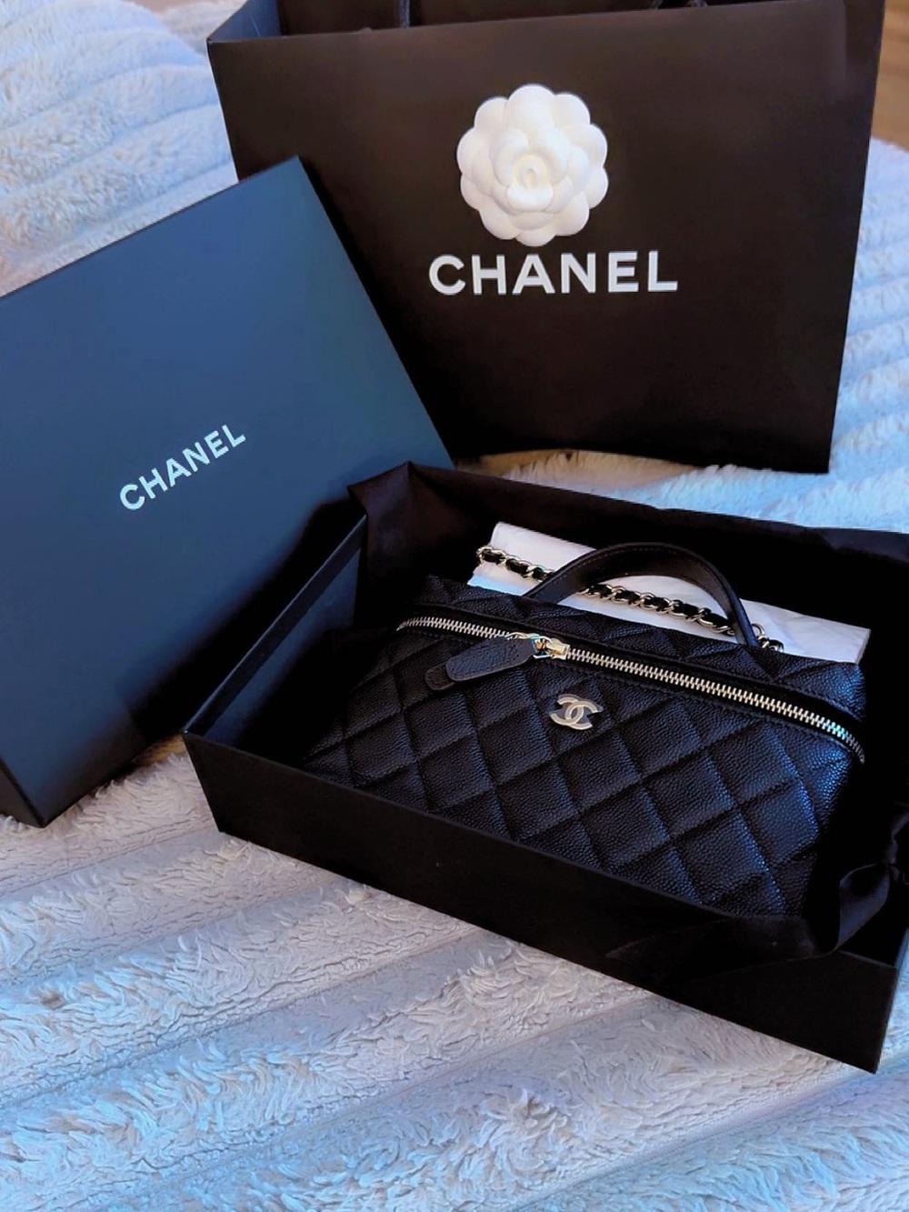 CHANEL Black Quilted Mini Vanity Bag with Gold Hardware